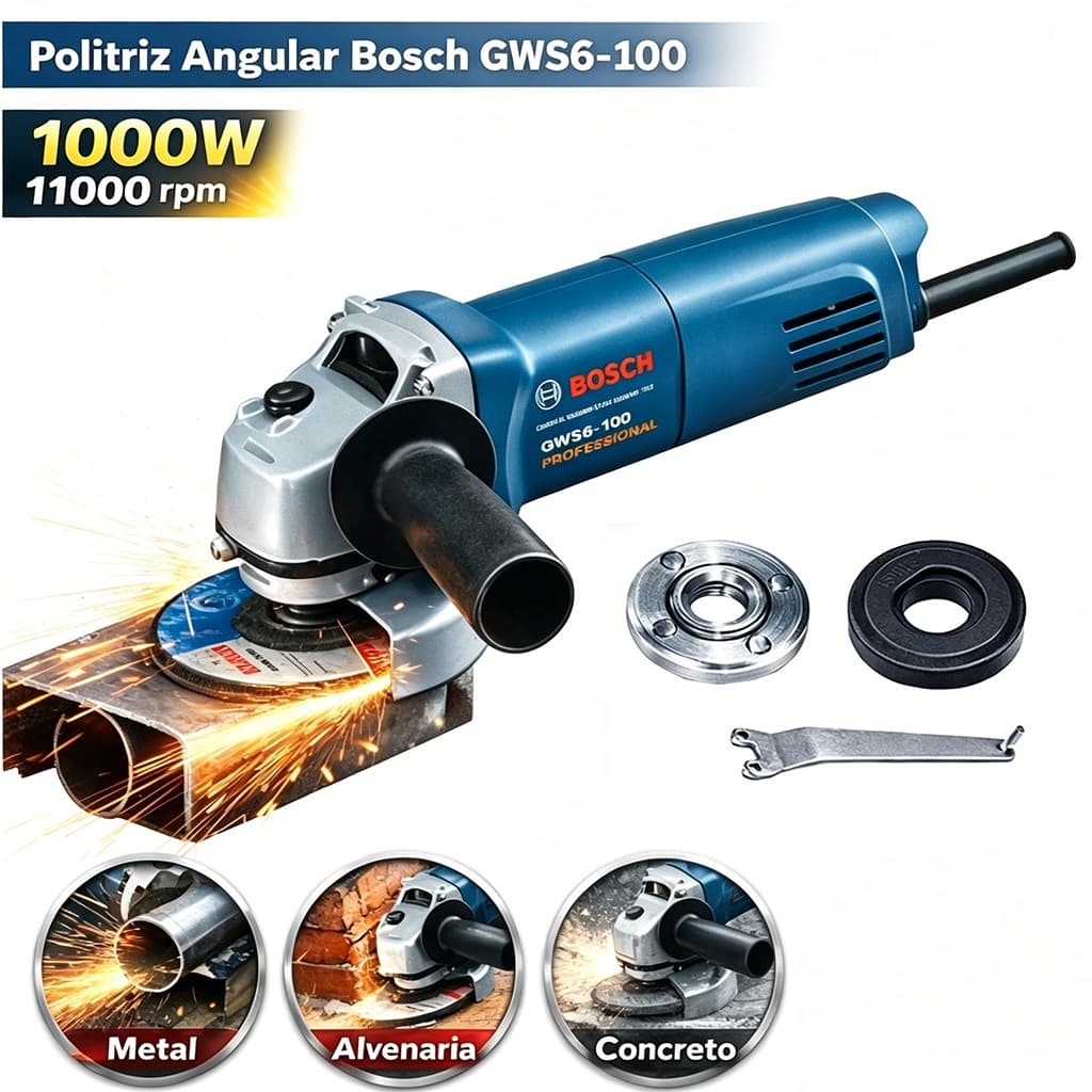 Esmerilhadeira Lixadeira Bosch GWS 6-100 1000W Profissional 220V ou 127V Leve e Potente para Corte