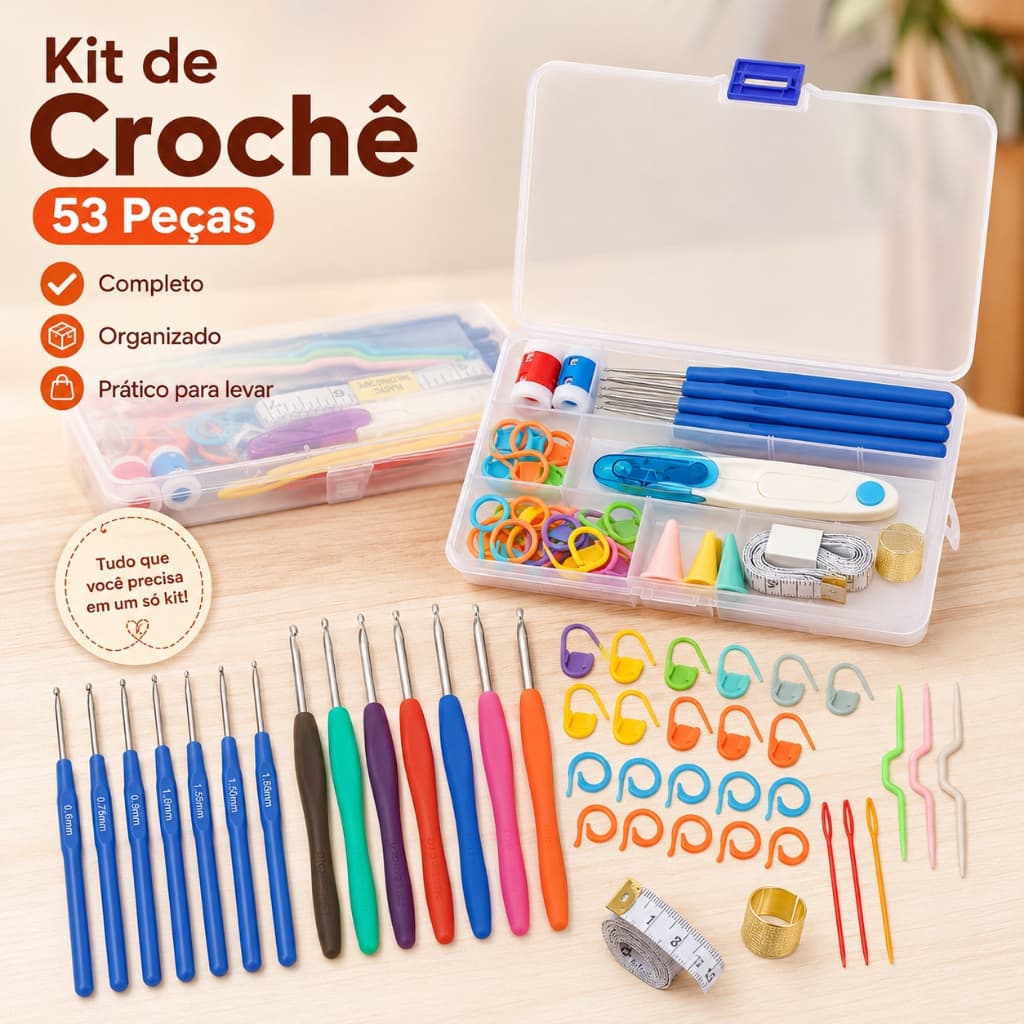 Kit 53 Croche Amigurumi Ferramenta Agulhas Acessórios Completo