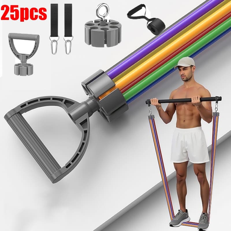 Kit 25 Peça Elástico de Resistência Musculação Crossfit Academia em Casa Treino Completo Pilates Yoga