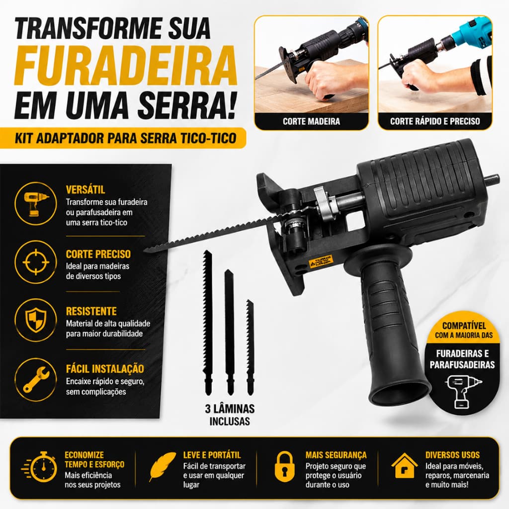 Kit Serra Adaptador de Serra Tico-Tico Elétrica para Furadeira e Parafusadeira