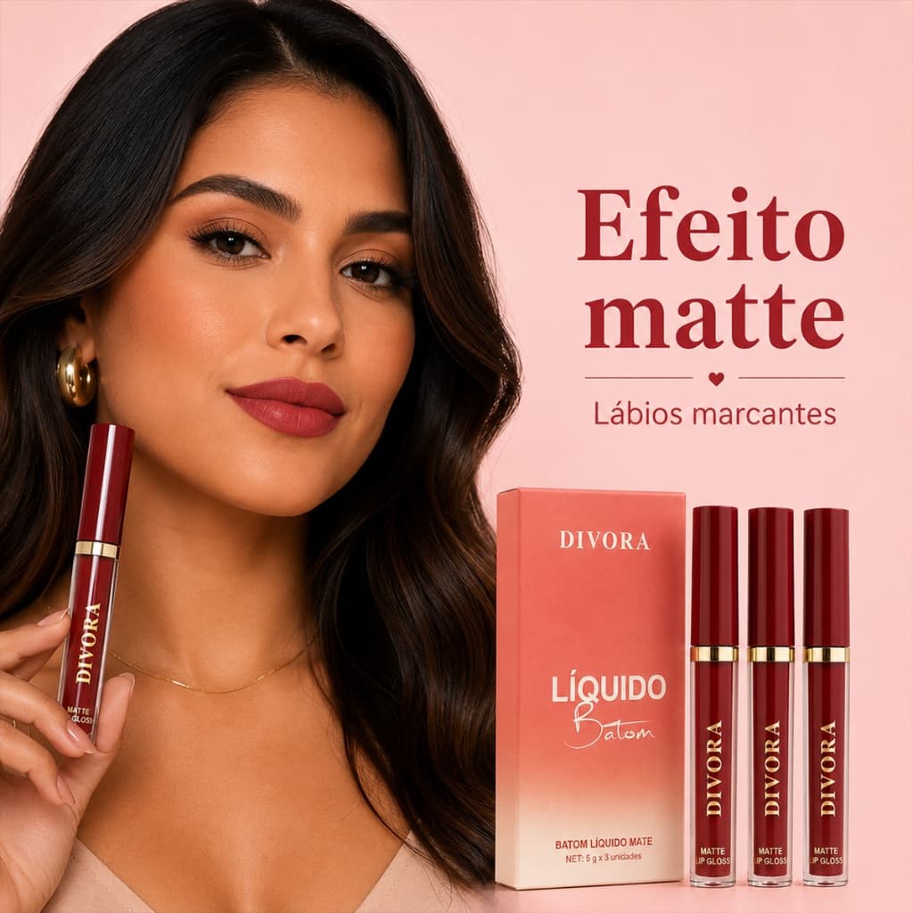 Kit Batom Líquido Matte 3 Cores Batom Mate Longa Duração À Prova D'Água Não Transfere Batom Nude Vermelho Maquiagem