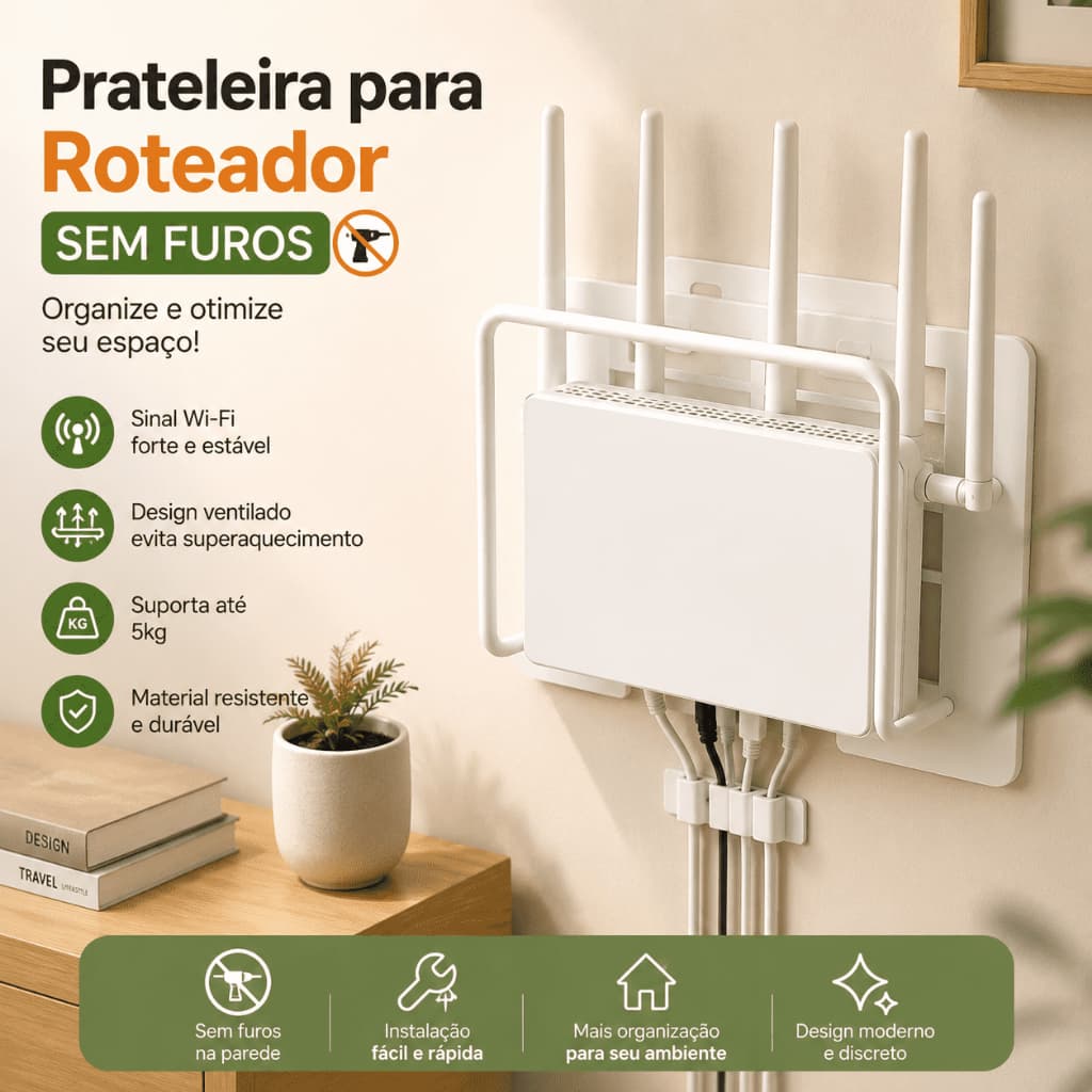 Prateleira para Roteador – Suporte Invisível na Parede, Acomoda TV/Modem/Video Game