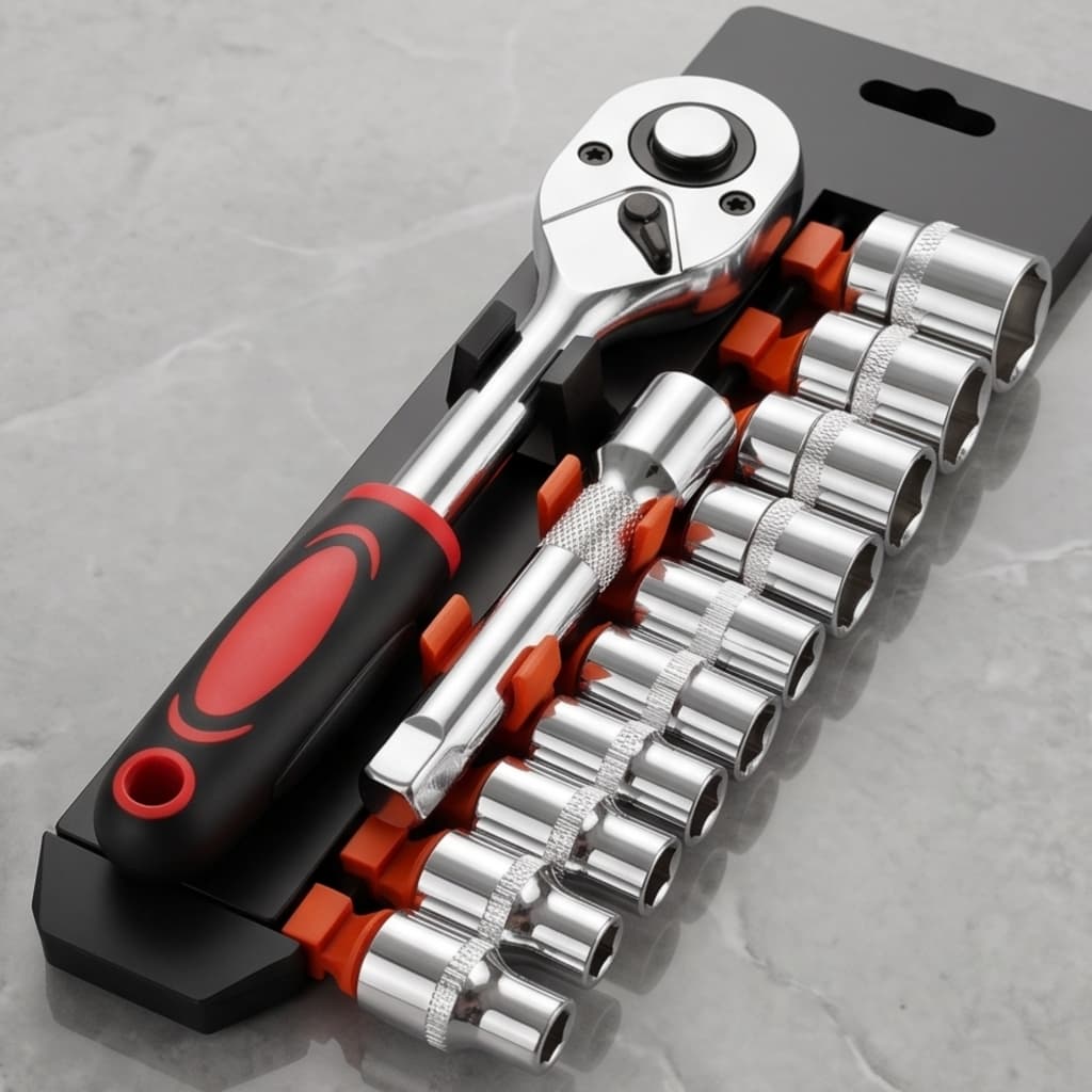 Kit de Soquetes 12 Peças com Chave Catraca Reversível Jogo Ferramentas Para Carro Moto Casa