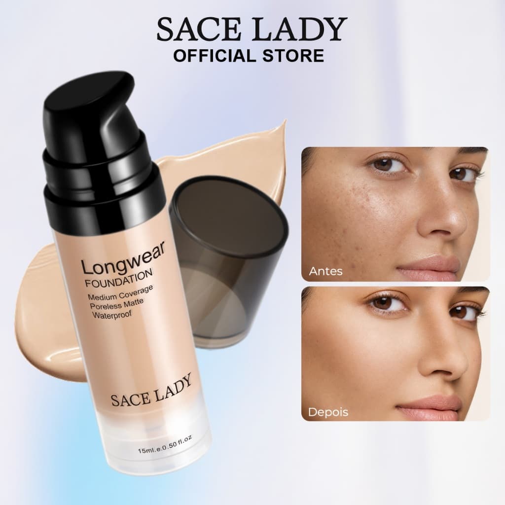 Base Líquida SACE LADY Cobertura Alta Acabamento Matte Impermeável Maquiagem