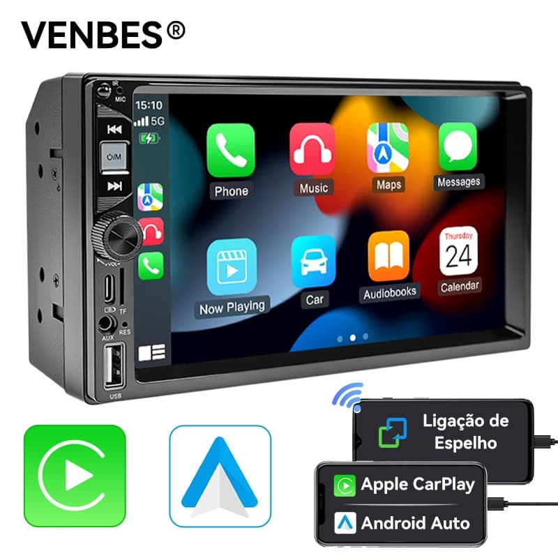 VENBES 2 DIN 7 Polegada MP5 Carro Estéreo CarPlay Android Auto Bluetooth Câmera De Visão Traseira FM USB AUX