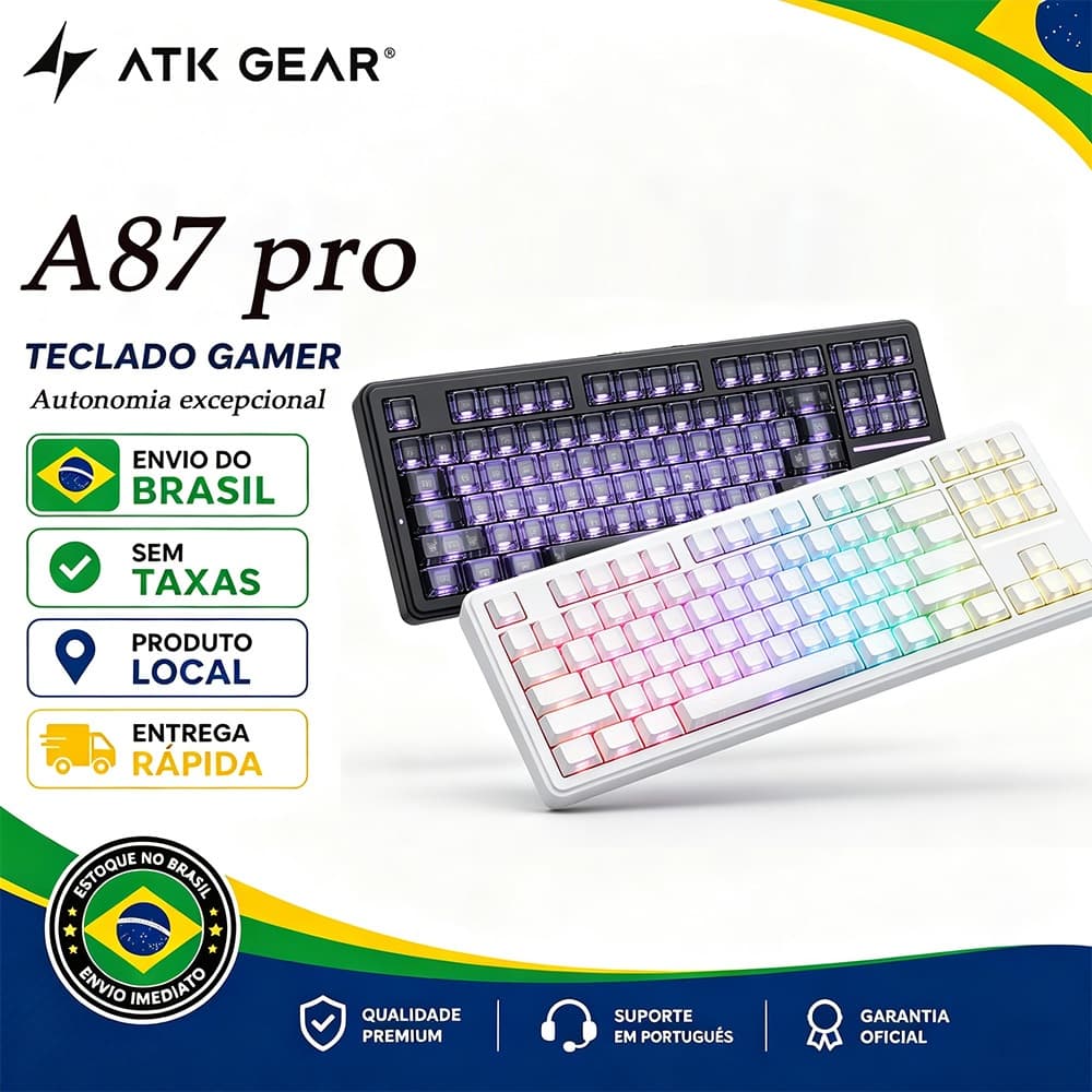 ATK A87 Pro Teclado Mecânico Sem Fio Bluetooth De Três Modos Rgb Retroiluminado E-Sports Game Dedic