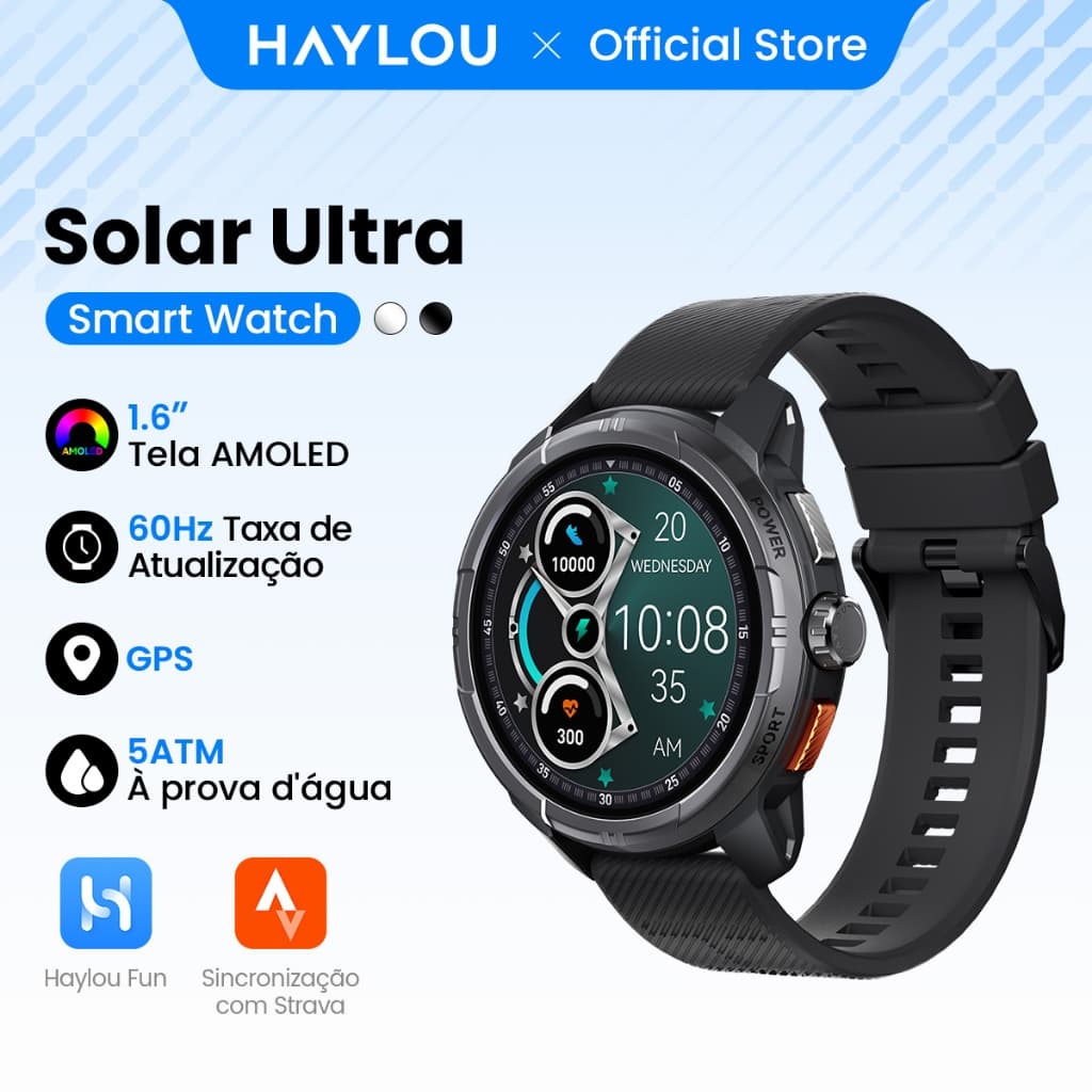 [New] Haylou Solar Ultra SmartWatch GPS 1.6"AMOLED 60Hz Display 5ATM 22Dias Bateria Relógio Inteligente À Prova D'água