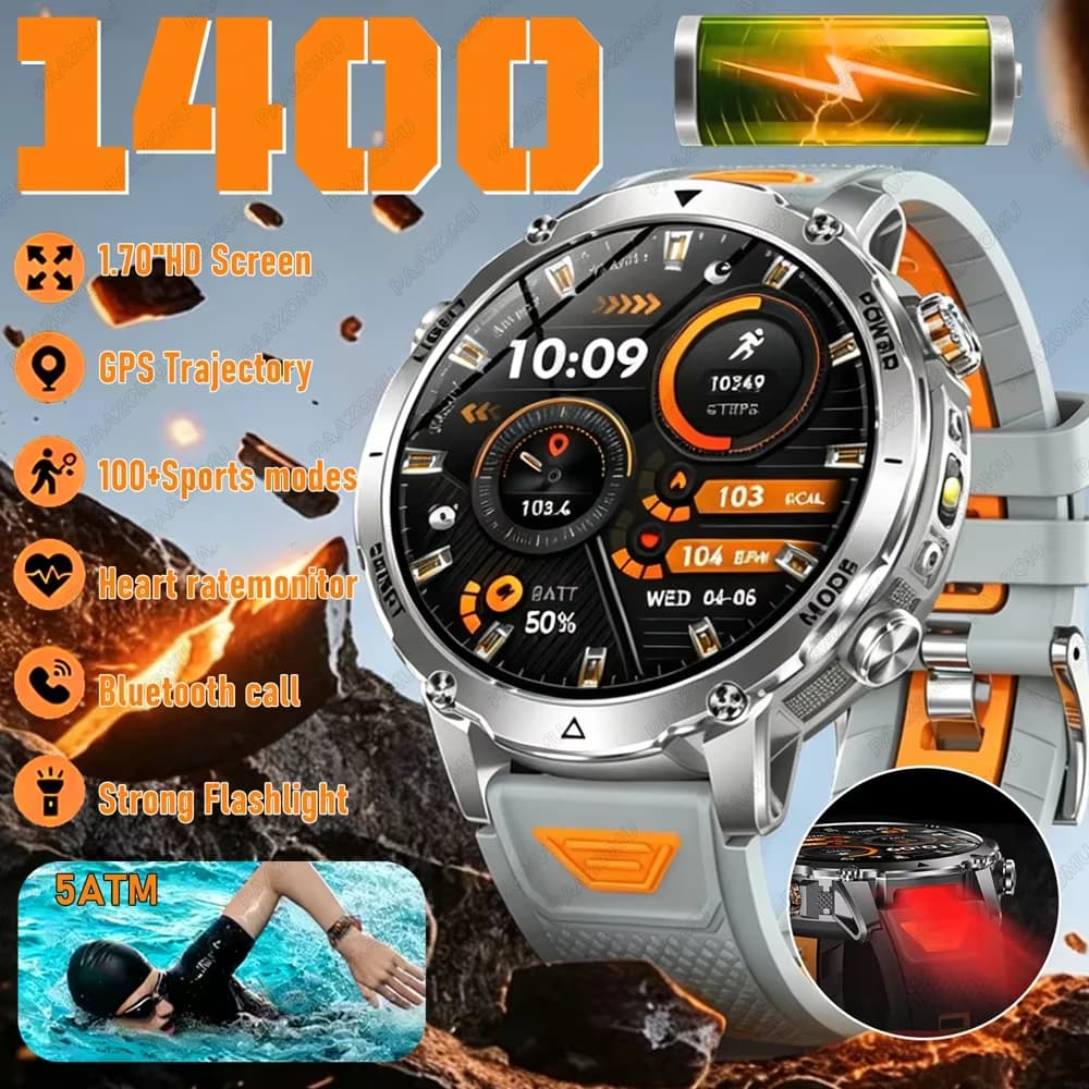 2026 Novo Tanque Ultra 1400mAh Bateria Militar Smartwatch Relógio Inteligente 10ATM À Prova Dwaterproof Água Freqüência 
