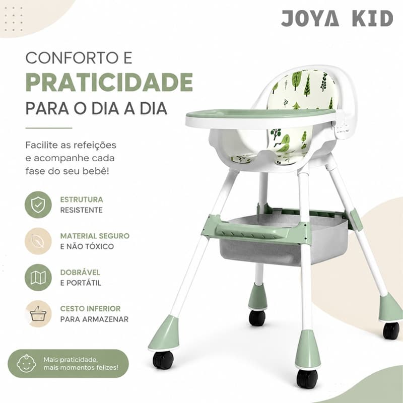 JOYA KID Cadeira de Alimentação Bebê Infantil Portátil Multifuncional 4 em 1 com Rodinhas