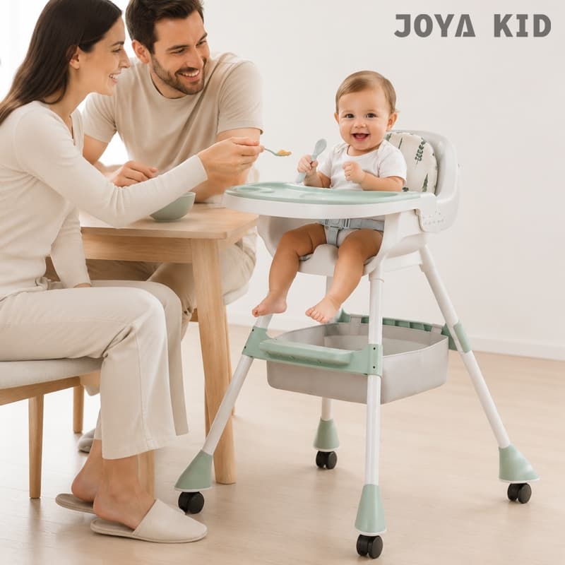JOYA KID Cadeira De Alimentação Bebê Portátil 3 em 1 Cadeirão Com Rodinhas Almofada Removivel Mesa