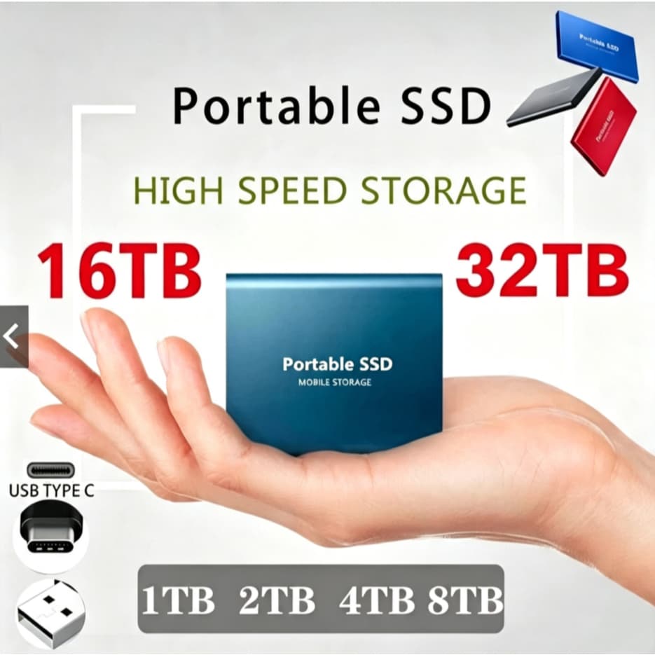 SSD Portátil Original 1TB 2TB 4TB 8TB 32TB 64TB 128TB USB 3.1tipo-C Unidade Externa De Estado Sólido Móvel De Alta Veloc