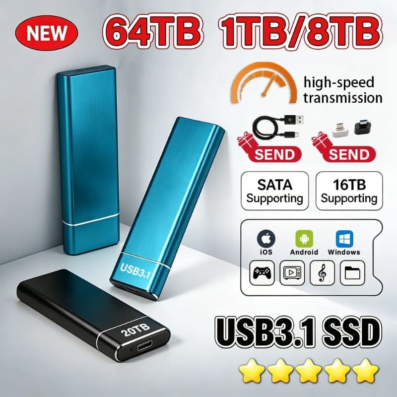 Unidade De Estado Sólido Móvel Externa De Grande Capacidade SSD 8 Tb original De Alta Velocidade USB3.1 Armazenamento Po