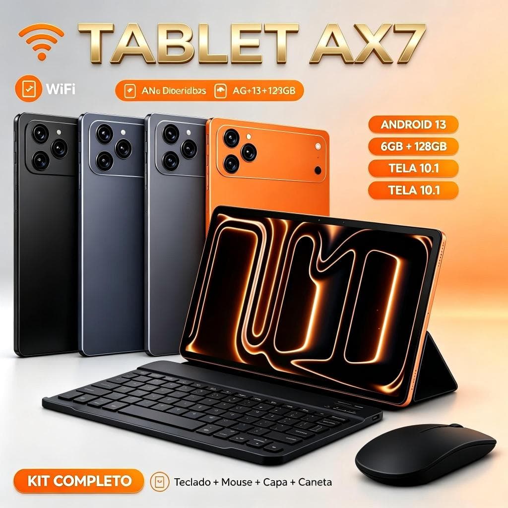 Tablet 10.1 " Android 13 128 Gb (ROM) + 6 De RAM Com Teclado , Mouse , Capa E Caneta Stylus-Dual SIM 4G/5G