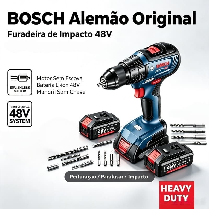 Parafusadeira bosch Furadeira Elétrica 48V Parafusadeira 2 baterias Profissionais Furadeira de Impacto Original