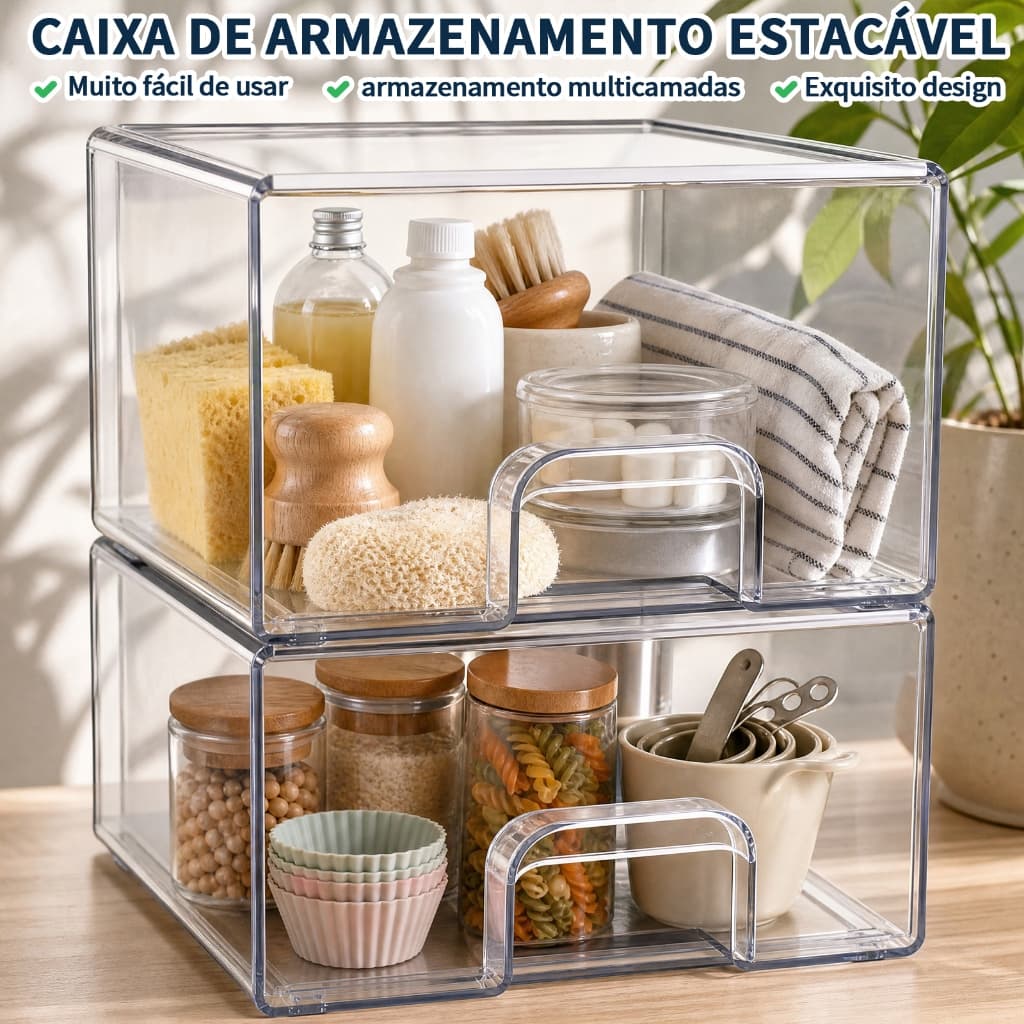 Organizador de Armário Cozinha Geladeira Despensa Banheiro Multiuso Transparente Empilhável，Um bom presente para