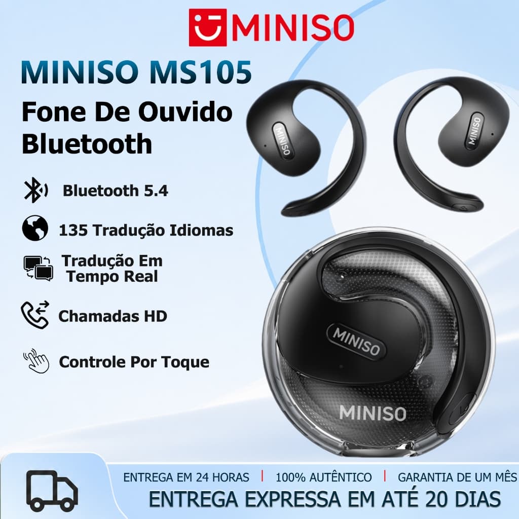 MINISO X15 PRO AI Em Tempo Real Tradução 135 Idiomas Fone De Ouvido Bluetooth 5.4 Fone Gancho De Orelha Sem Fio Microfon