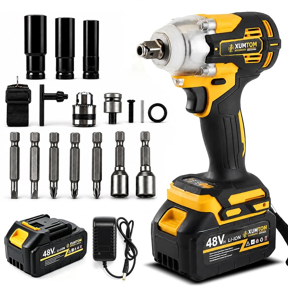 Chave De Impacto 48V Eletrica Profissional Parafusadeira Furadeira 450NM Brushless Com 48V Baterias