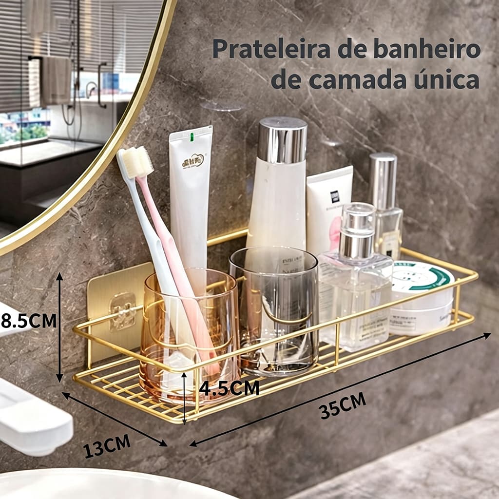 Prateleira Suporte Organizador De Parede Banheiro Cozinha Adesivo Prova d'água Multiuso Sem Furos