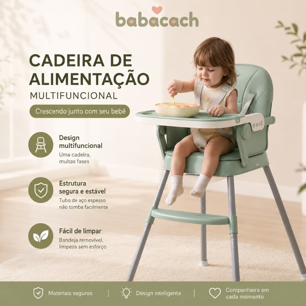 Cadeira de alimentação multifuncional portátil para bebês, com mesa, fácil de mover e confortável