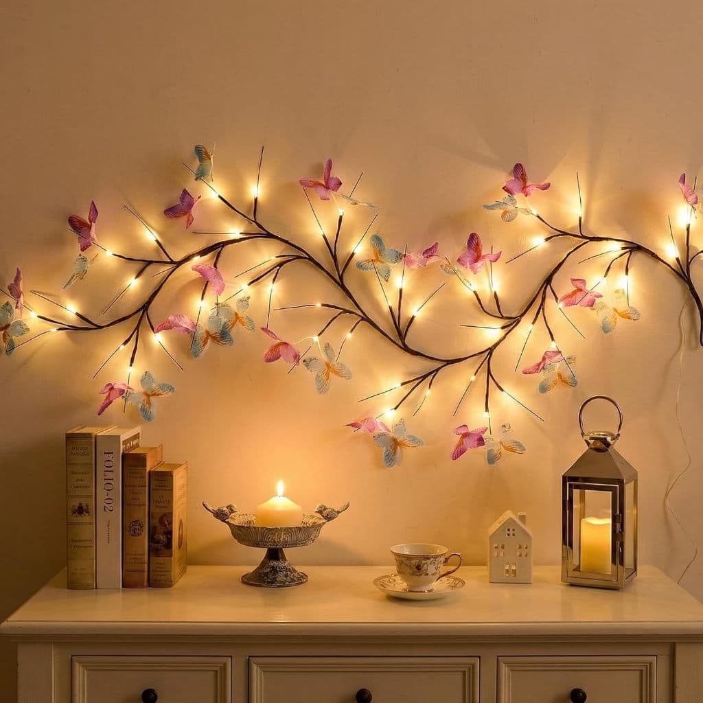 Lâmpada Led Borboleta Flor Folha Rattan Decoração Videira Led De Borboleta Para Decoração Controle remoto