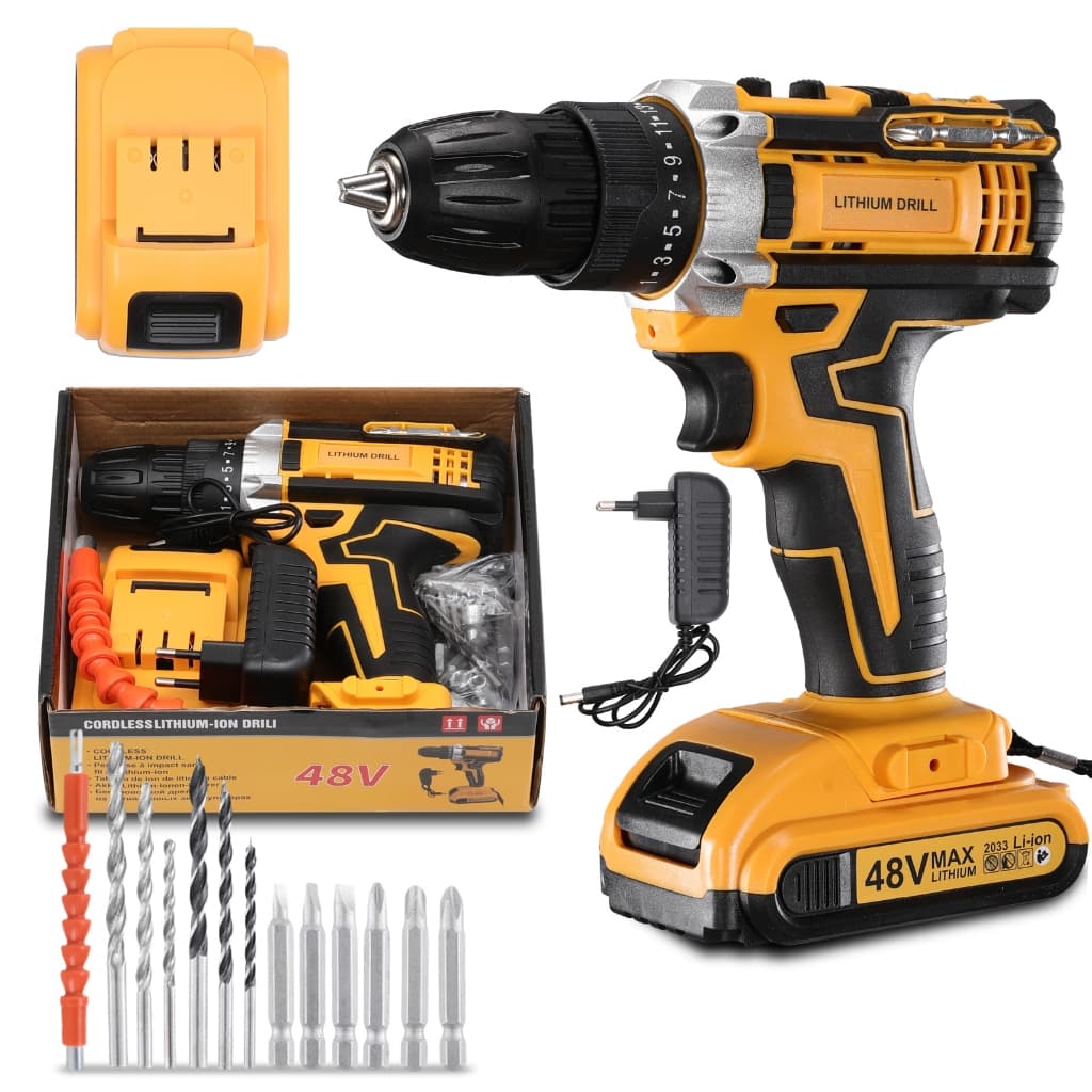 Parafusadeira Furadeira profissional 48V voltagem dupla conjunto com bateria e acessórios, ideal para uso industrial