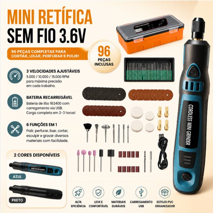 Kit 96 Pecas Mini Esmerilhadeira Sem Fio Conjunto de Eletrica Polidora Perfuratriz Micro Retifica USB