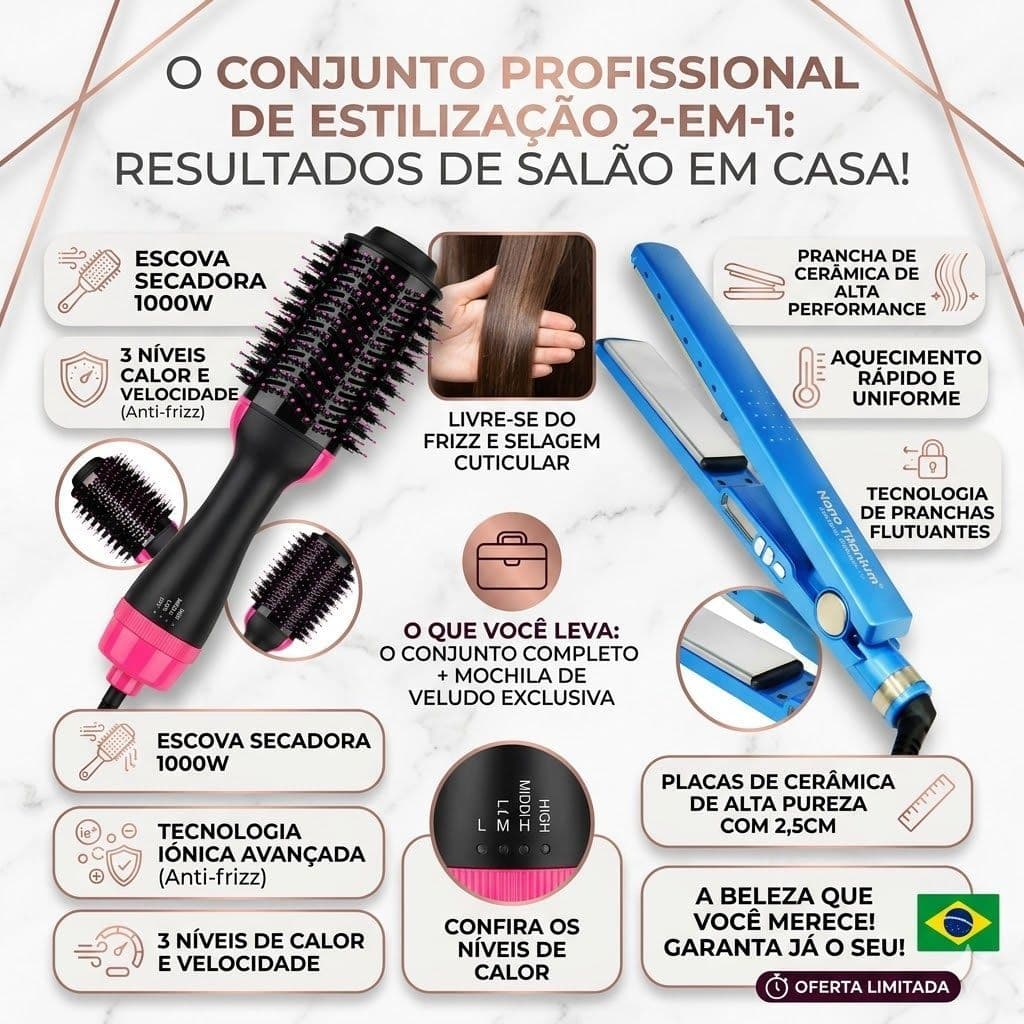 Ferro de ondulação dois em um + pente secador de cabelo de íon negativo 110/220V dupla tensão grau profissional