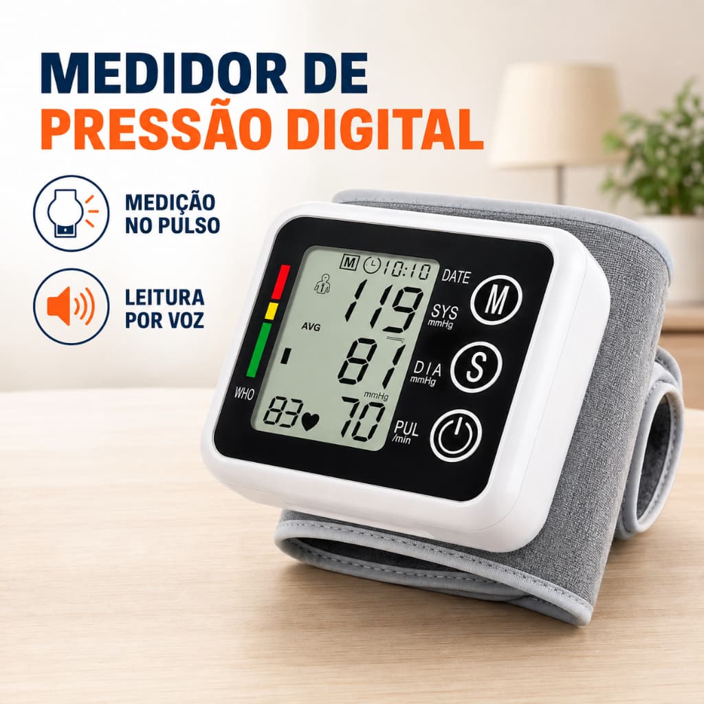 Medidor Pressão Digital De Pulso Com Voz Monitor Inteligente Aparelho De Pressão