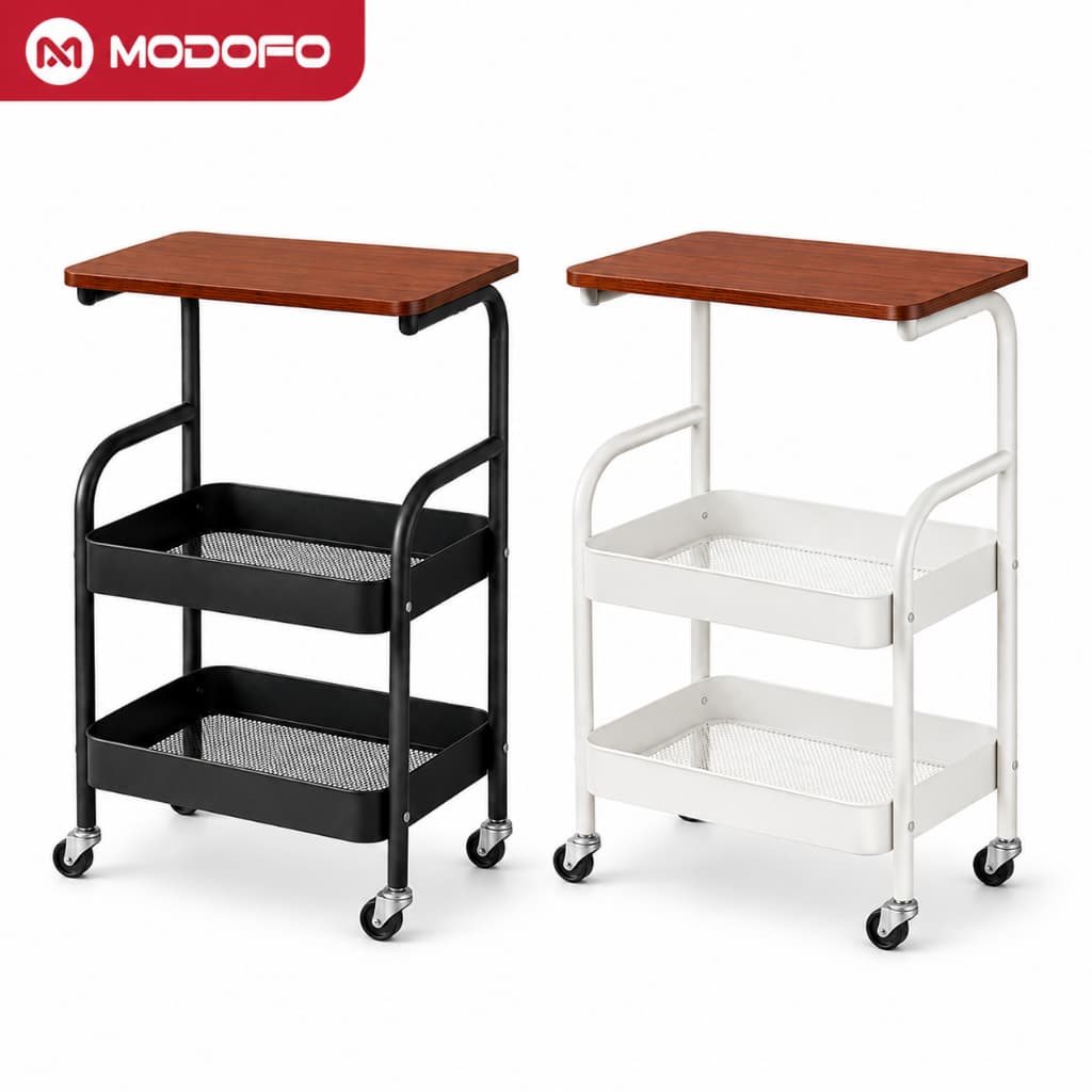 MODOFO Carrinho Organizador 3 Camadas Com Rodinhas | Estante Multiuso Para Cozinha Banheiro Quarto | Aço Carbono Com Pra
