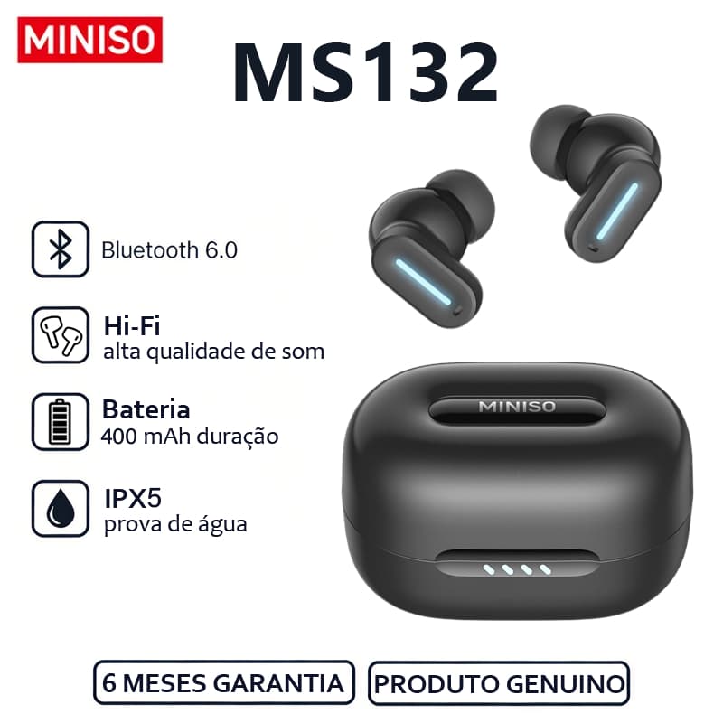 MINISO MS132 Fone de ouvido Bluetooth intra-auricular Bluetooth 6.0 Fone de ouvido AI Tradução em tempo Real