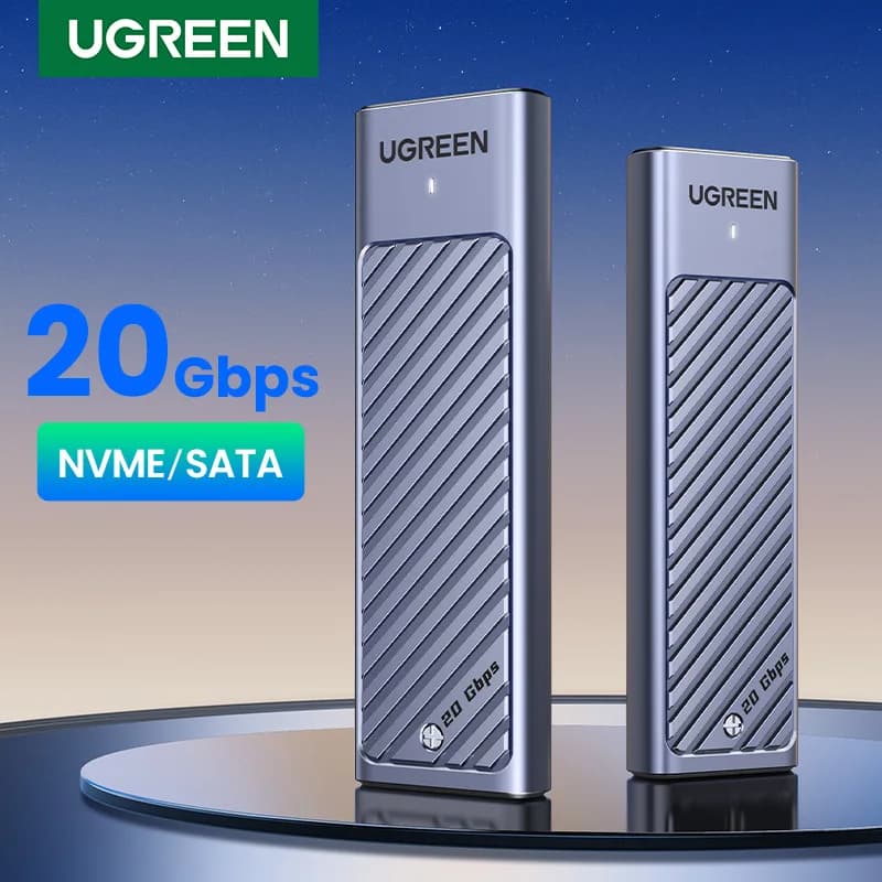 Gabinete SSD U-GREEN M . 2 NVMe/SATA 20 Gbps USB-C 3.2 Gen2 Externo Suporta Teclas E B & 2280 Revestimento De Alumínio
