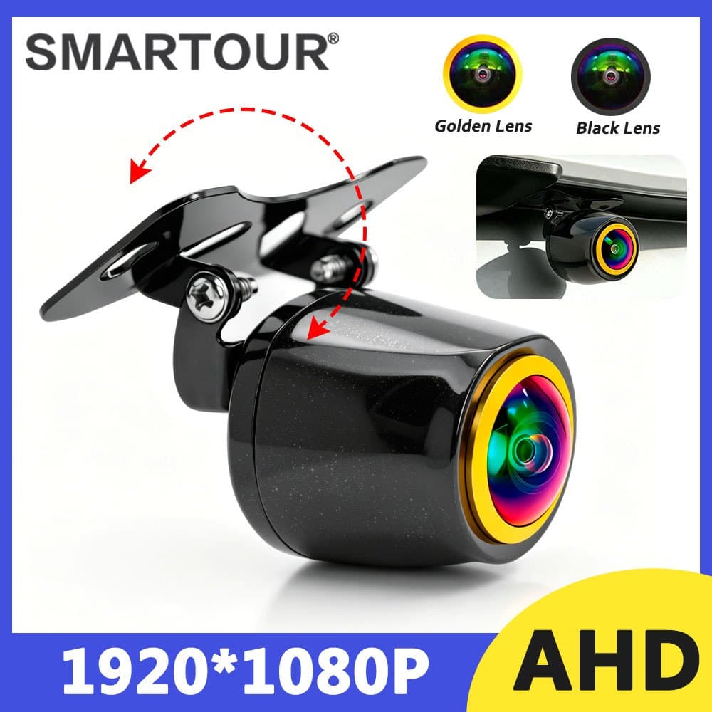 CCD Full HD Câmera De Ré Com Imagem Reversa AHD 1080P Visão Noturna Carro À Prova D'água Lente Dourada Frontal/Traseira