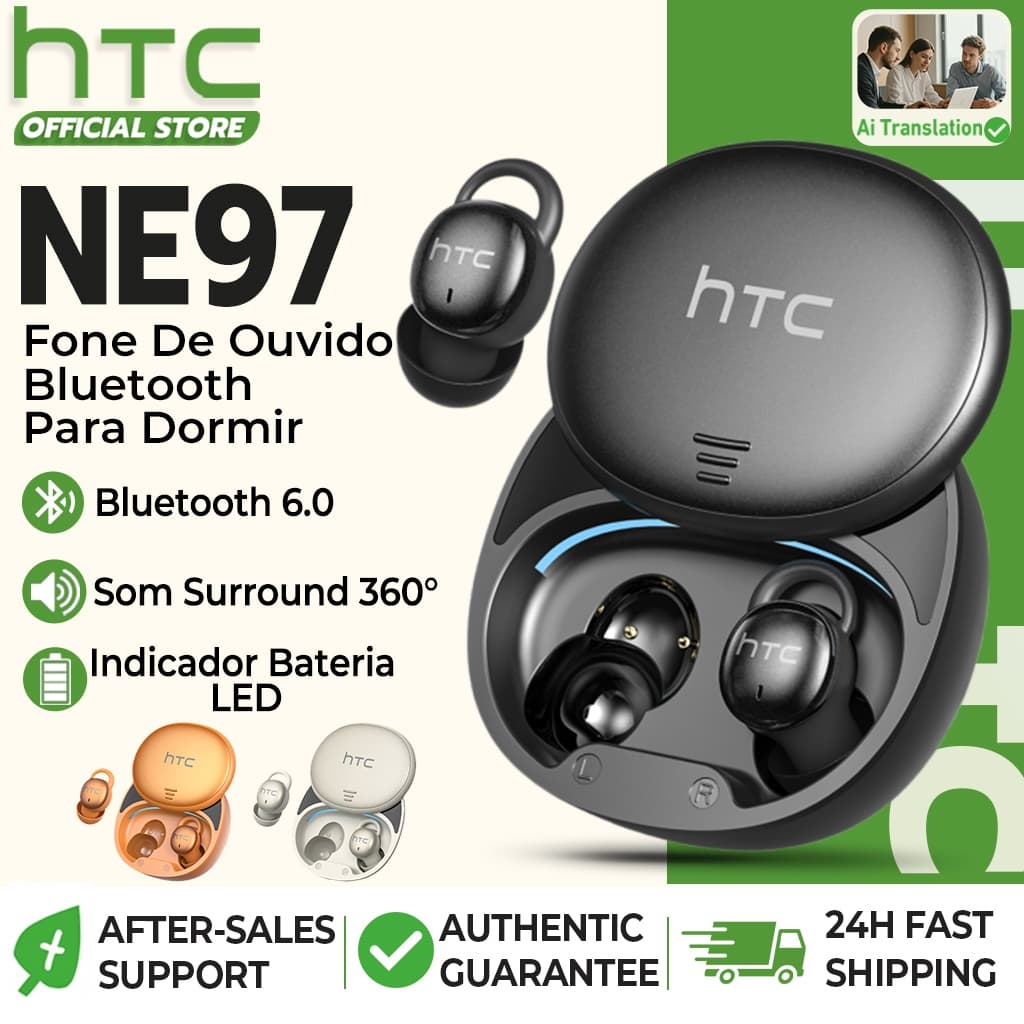 HTC NE97 Fone De Ouvido Bluetooth Para Dormir Slide Bluetooth 6.0 Hi-Fi ENC LED Sem Fio Confortável