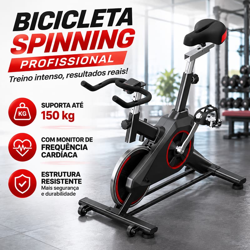 Bicicleta Ergométrica Spinning Bike Mecanica Profissional 150kg com Sensor Cardíaco Academia