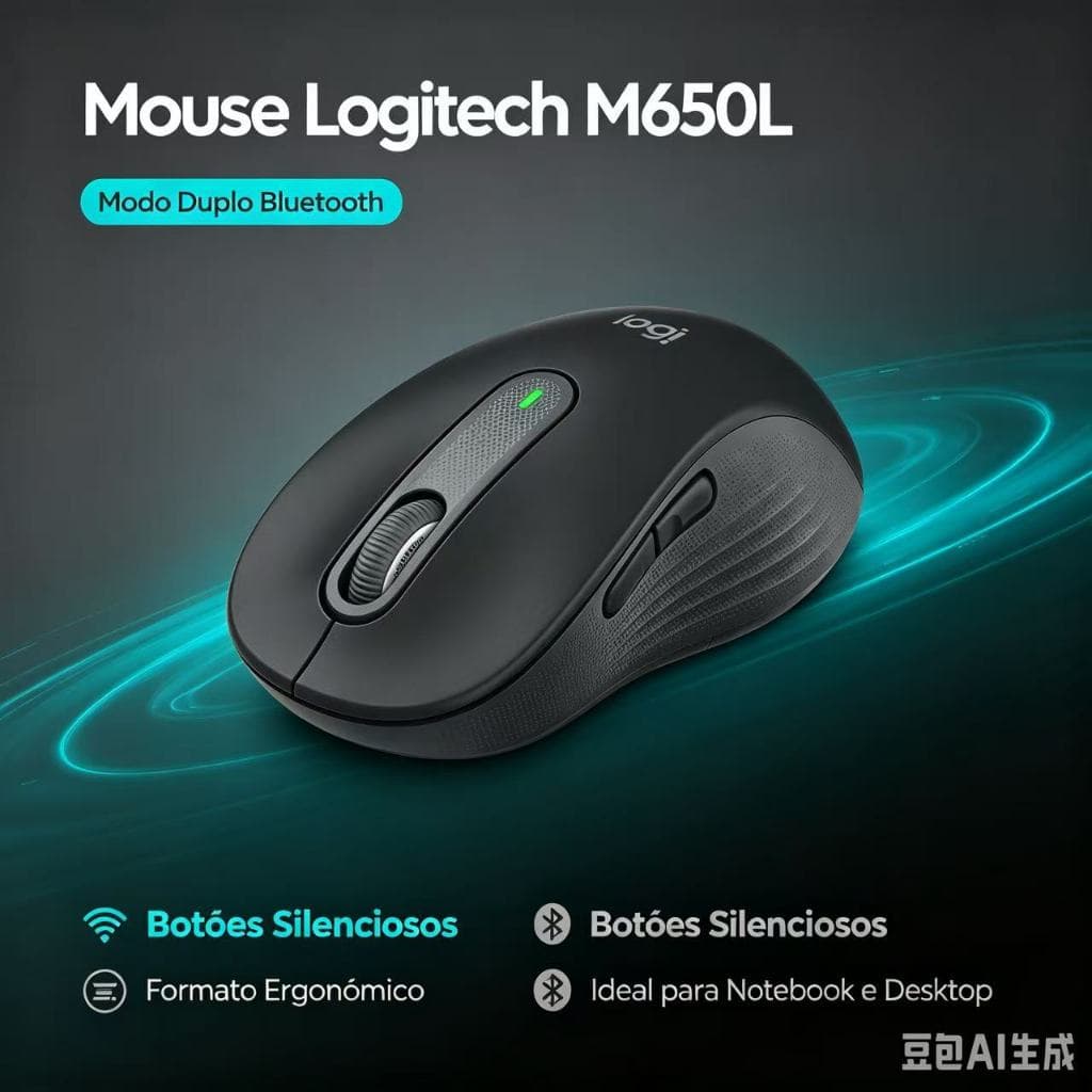 Mouse sem fio Bluetooth M650L, modo duplo, clique silencioso, portátil para notebook e computador de mesa, escr
