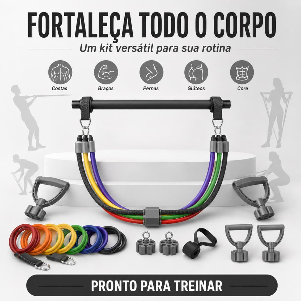 Kit Faixas Elásticas de Resistência 25 Peças para Musculação, Treino Completo de Academia, Exercícios em Casa e Portátil