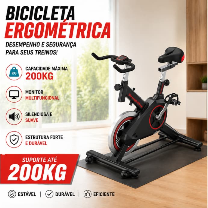 Bicicleta Spinning Ergométrica Para Exercícios Sport Suporta até 120kg Com Monitor Profissional