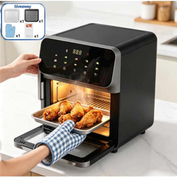Forno Air Fryer 10L Digital Preto Escuro 1350W, faz frango frito, batata frita e muito mais
