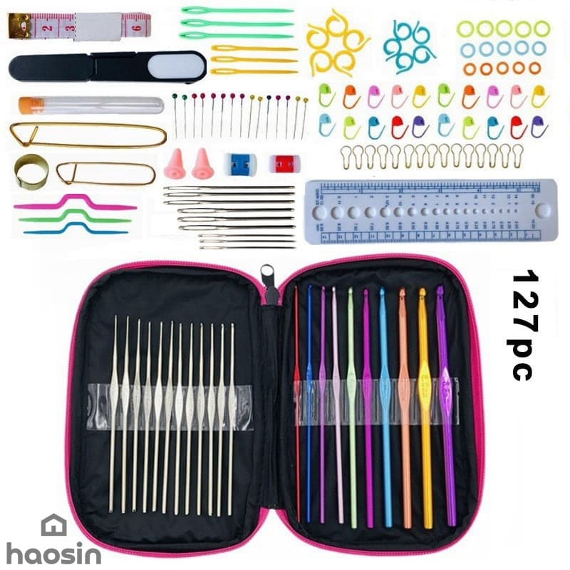haosin Kit Agulhas De Croche 127 Peças Com Estojo Rosa Completo Artesanato Amigurumi