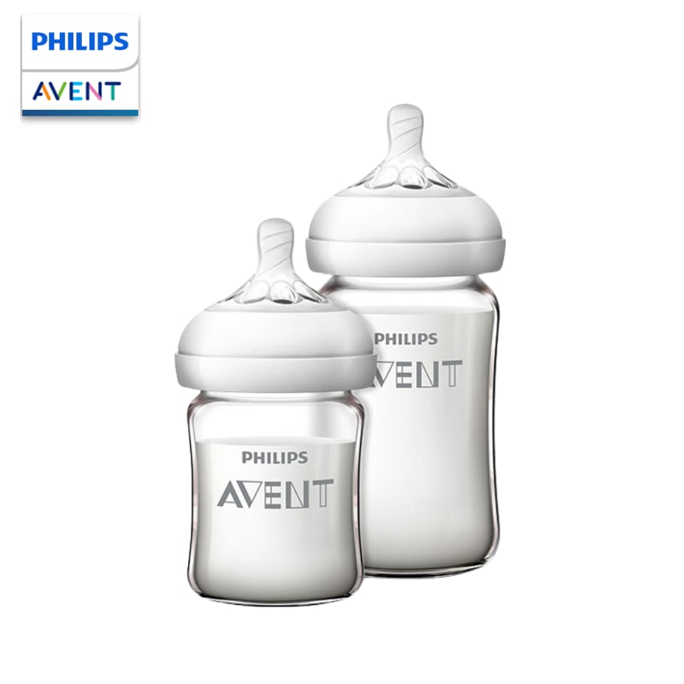 AVENT Conjunto De Garrafas De Bebê De Vidro Para Alimentação De Recém-Nascidos , 2 Mamadeiras E Escova De Mamadeira 0-6