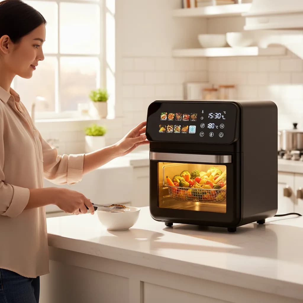 Air Fryer Oven Fritadeira Sem Óleo 10 Litros Grande Visor de Vidro Digital Touch p/ Frango Inteiro