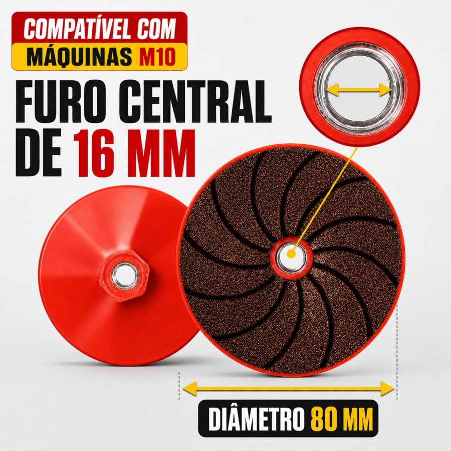 Almofada Abrasiva 80mm Grão 50/100/200 M10 Furo16mm | Esmerilhadeira 100 | Pedra Natural