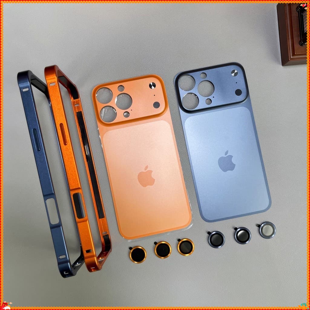 3-Em-1 Capa De Telefone Change 17 Pro Max Metal Frame Capinha iPhone 17 pro max celular 16promax 15 14 13 12Pro  Laranja