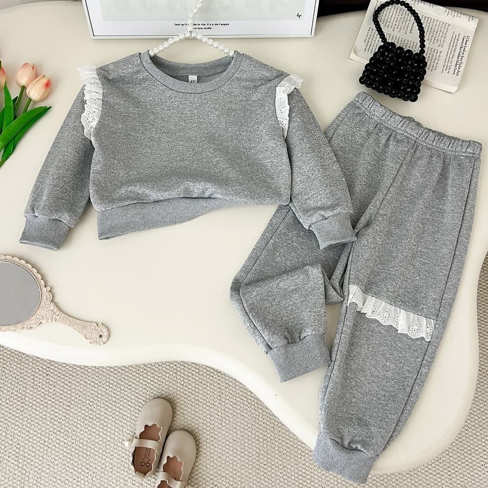 Conjunto de moletom feminino renda manga comprida Top + moletom Casual diário conjunto de 2 peças