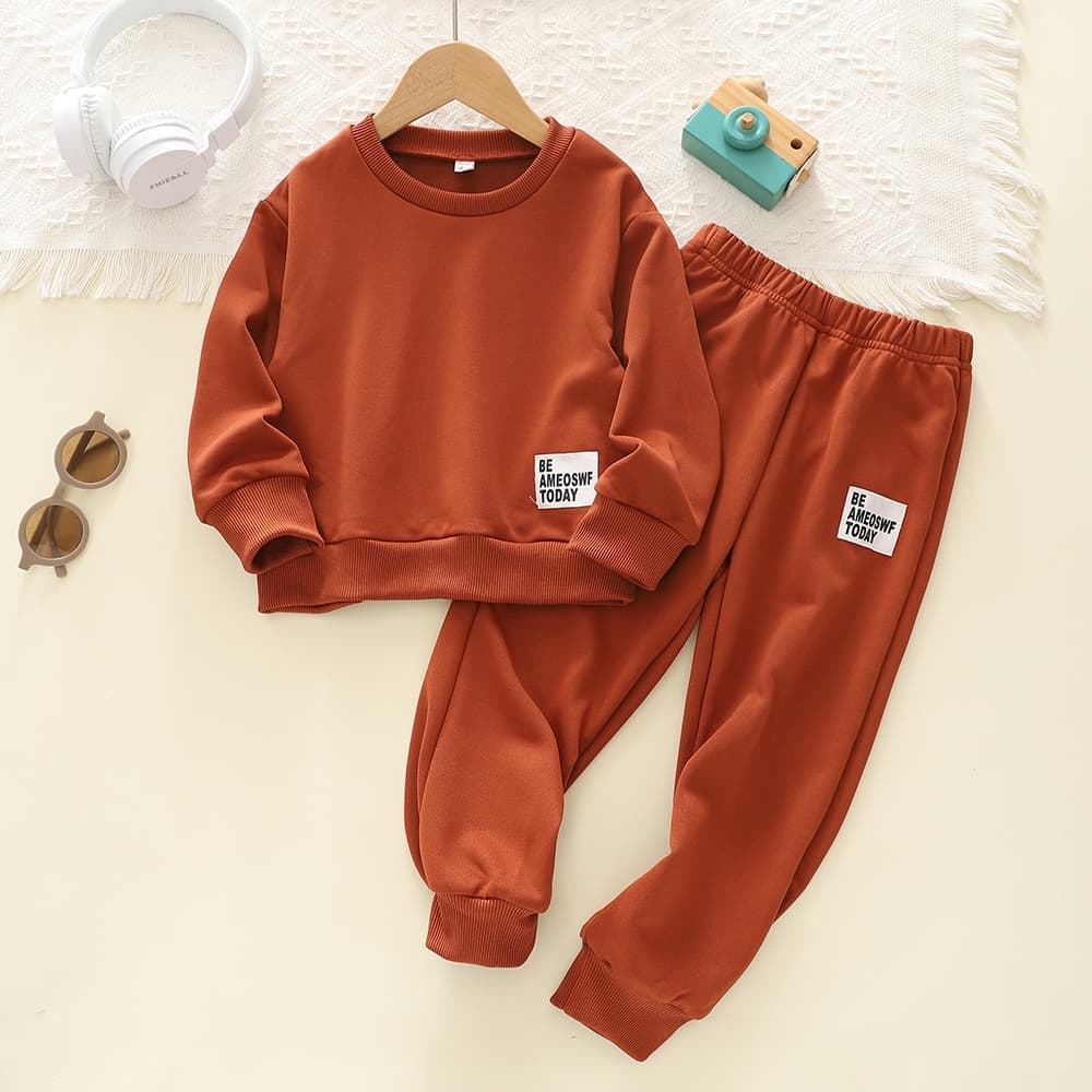 Conjunto de moletom feminino com estampa de letras, Top de manga comprida + calça de moletom, conjunto diário Casual de 