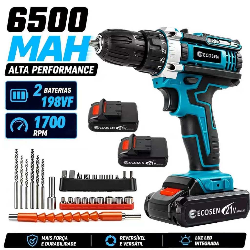 Máquina De Perfuração E Chave De Fenda Bateria 21V 3 Funções Conjunto Completo ECOSEN Professional Edition