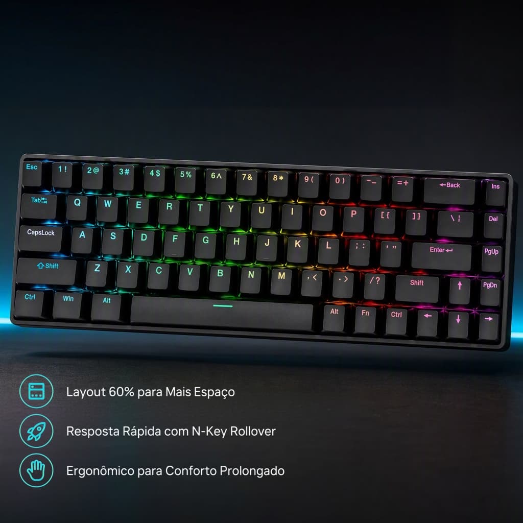 Teclado mecânico 60% teclado padrão de Layout compacto com luz LED Design ergonômico adequado para computador Desktop e 
