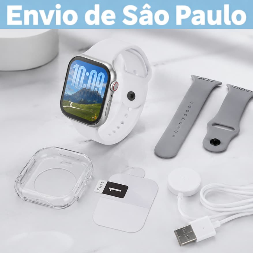 Relógio Inteligente Original W9 MINI 38mm/45mm 2Pulseiras Tela Touch HD Chamadas Bluetooth Zappe Notificações Smartwatch