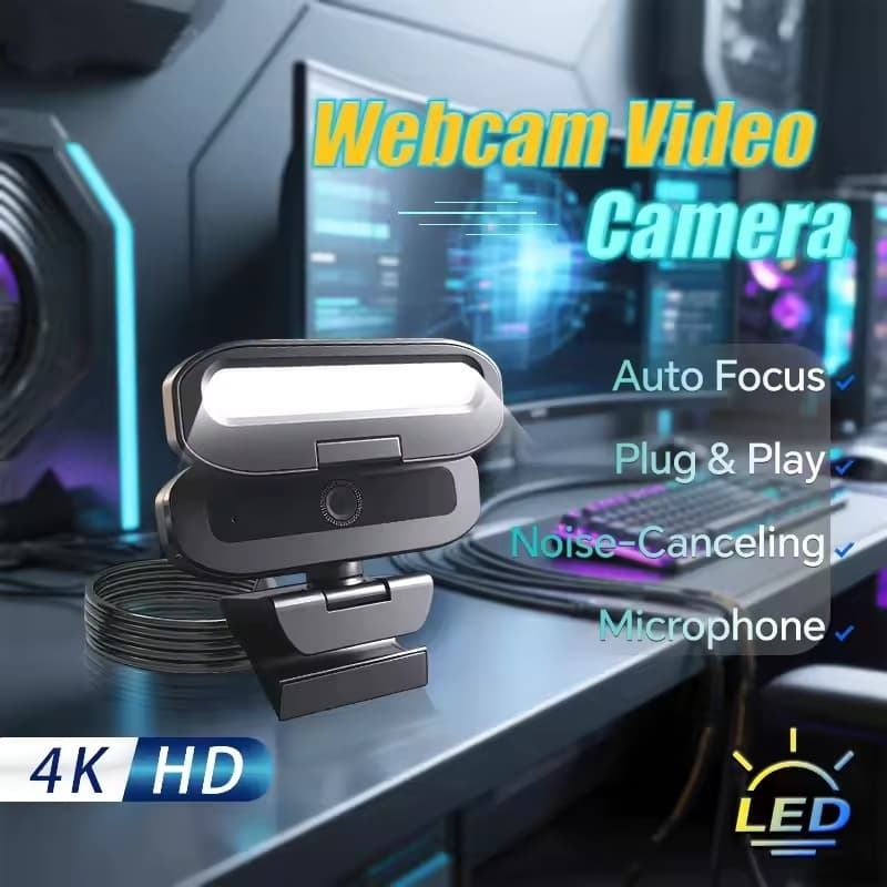 4K 2K Full HD Webcam Foco Automático 1080P Mini Câmera USB Webcan Com Luz De Preenchimento LED Microfone Iluminação De T