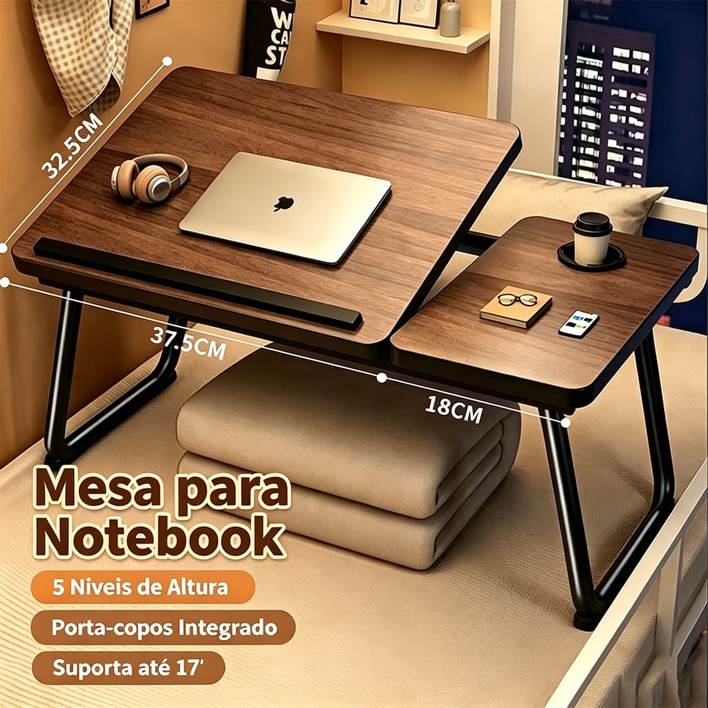 Mesa Para Notebook Dobrável Regulável 5 Níveis De Altura Ajustável,Suporte Para Copo Notebook Ajustável Cama Sofa